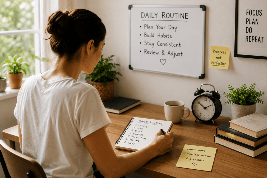 How to Create a Simple Daily Routine That Actually Works 2 Person following a simple morning routine at home