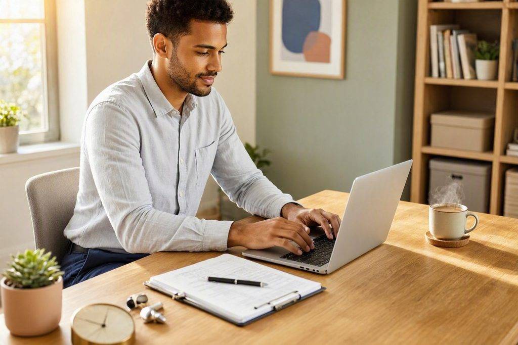 How to Create a Simple Workday Routine That Helps You Get More Done 4 Man working on laptop, creating a productive workday routine.