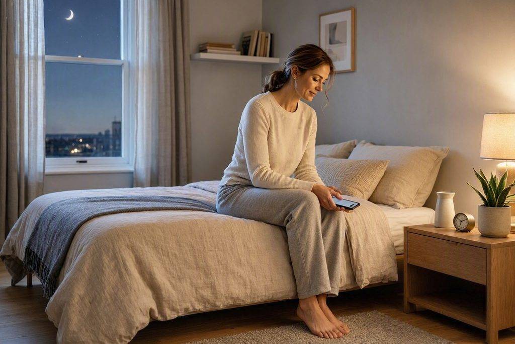 How to Get Better Sleep: A Practical Guide to Building a Better Sleep Routine 3 Woman using phone in bed at night, part of a healthy sleep routine.