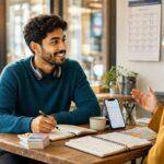 How to Learn a Language Faster: A Simple Daily System for Real-Life Conversation 5 Man and woman learning a language together, with books and phone on table.