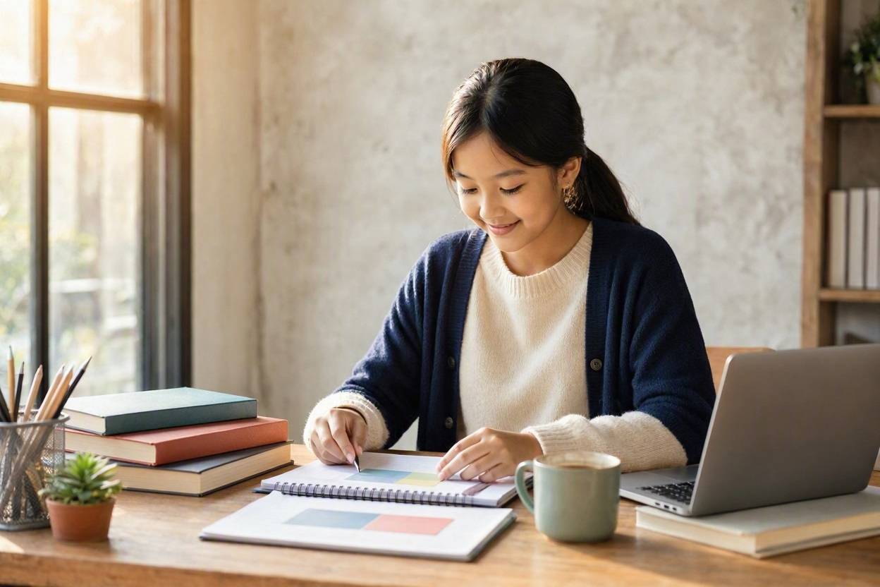 How to Prepare for an Exam: A Step-by-Step Study Plan That Reduces Stress 1 Young student studying at a desk with books and laptop, preparing for exams