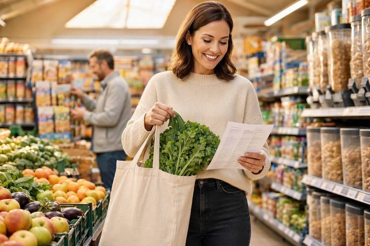How to Save Money on Groceries: 15 Simple Ways to Spend Less 1 Person comparing grocery prices while shopping