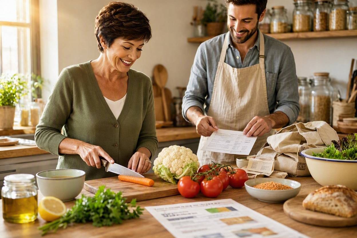 How to Save Money on Groceries Without Sacrificing the Quality of Your Meals 1 Couple preparing healthy, budget-friendly meals to save money on groceries.