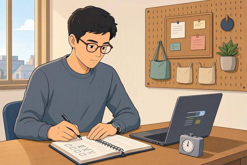 How to Stop Procrastinating: A Practical System for Getting Important Tasks Done 3 Man planning tasks in notebook, showing how to stop procrastinating and get things done.