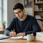 How to Study Effectively: A Practical System for Better Results 4 Young man studying at a desk with laptop and books, a system for effective learning