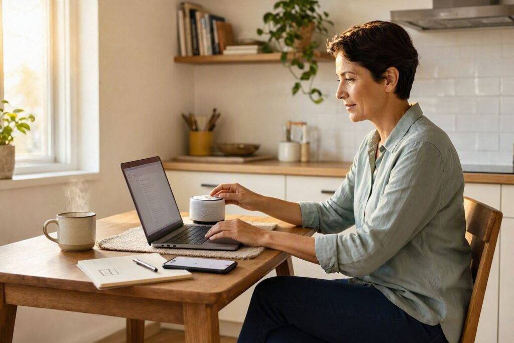 How to Use AI for Everyday Tasks: Practical Ways to Save Time and Get More Done 4 Woman using AI productivity tools on her laptop at home