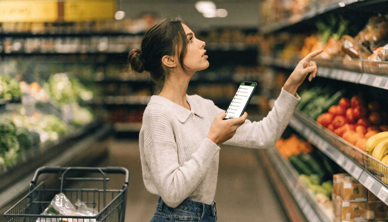 How to Make a Grocery List That Saves Time and Money 1 Organized grocery list with fruits vegetables and pantry staples