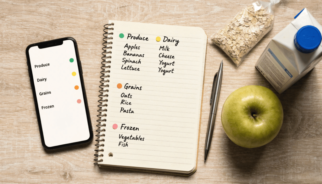 How to Make a Grocery List That Saves Time and Money 2 Person writing a grocery shopping list at a kitchen table